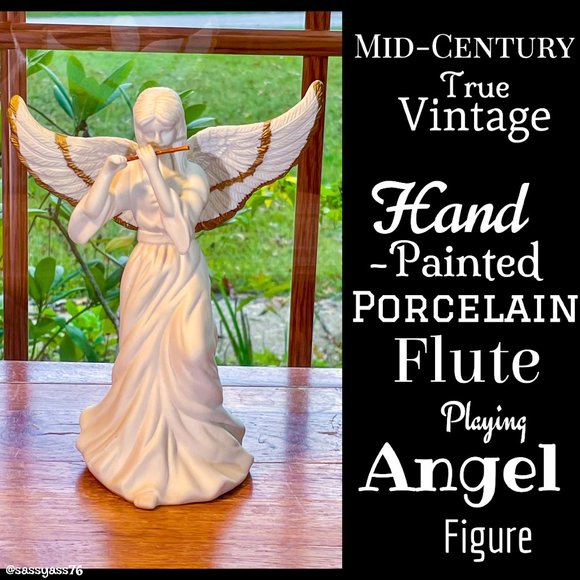 Vintage Other - ▪️VTG▪️Mid-Century Hand-Painted Porcelain Fluted Playing ANGEL Figure